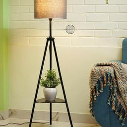 Crosscut Furniture Metal Floor Lamp with Decorative Shelf (Gothic Grey). LED Bulb Included.-image-45