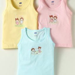 Simply Sinker Knit Sleeveless Vests With Best Friends Print Pack Of 3 - Pink Light Blue & Yellow-picture-40