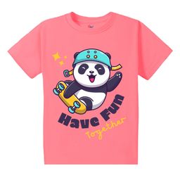 KAVEE Pure Cotton Half Sleeves Panda Printed Bio Washed Tee - Peach-picture-21