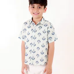 Ka-mee Cotton Woven Half Sleeves Floral Printed Shirt - Blue-picture-18