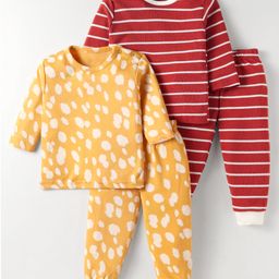 Kidi Wav Pack Of 2 Full Sleeves Striped & Abstract Printed Tees & Coordinating Pants Set - Multi Colour-image-45