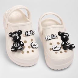 KIDLINGSS Teddy Bear Applique Detailed Perforated Clogs - White-picture-10