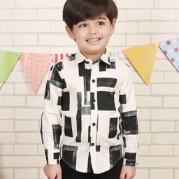 Polka Tots Cotton Woven Full Sleeves Abstract Printed Shirt - Cream-image-72