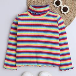 Aww Hunnie Cotton Blend Knit Full Sleeves Striped Turtle Neck Tee - Multi Colour-picture-30