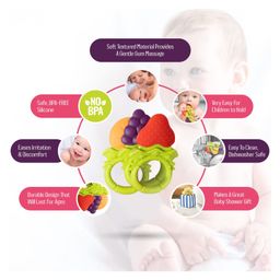 Kritiu Fruit Shape and Rattle Silicone Teether Pack of 2 - Multicolor image 2
