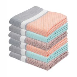 The Bath Community Peach-Coloured & Grey 6 Pieces Striped Cotton 250 GSM Bath Towels-22