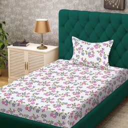 KLOTTHE Cream-Coloured Printed 300 TC Single Bedsheet With 1 Pillow Cover - 2.25 x 1.50 m-16