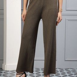 Mafadeny Women Self Design Relaxed Straight Leg Trousers-image-11