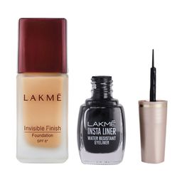 Lakme Set of Invisible Finish SPF 8 Foundation - Shade 01 &Insta Eye Liner - Black-8
