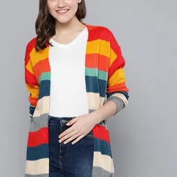 Mast & Harbour Women Red & Teal Blue Striped Longline-image-18