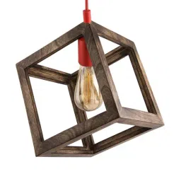 Homesake Modern Antique Wooden Pendant Cube Light with Red Silicon Holder(Bulb not included)-27