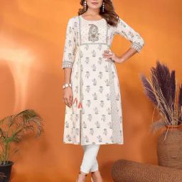 Rangita Off White Regular Fit Printed Kurtas-image-68