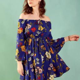 KASSUALLY Royal Blue Floral Print Fit & Flare Dress-picture-32