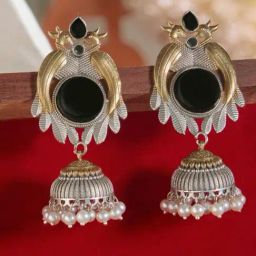Priyaasi Black Stone Studded & Beaded Jhumki Earring-1