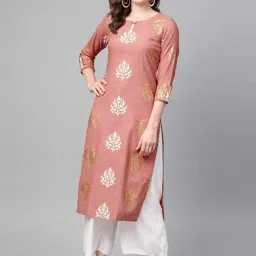 Vaamsi Peach Cotton Printed Straight Kurta-picture-26