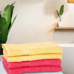 Bianca D'ross Yellow & Pink 100% Cotton 380 GSM Bath Towels - Set of 4-96