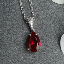 Clara 92.5 Sterling Silver Swiss Zirconia Blood Red Tear Drop Pendant with Chain-image-73