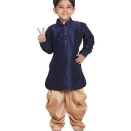 VASTRAMAY Kids Navy & Rose Gold Kurta Set-image-92