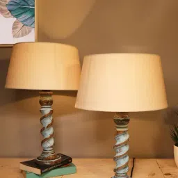 Homesake Beige & Blue Wood Signature Rustic Table Lamp - Set of 2-1