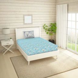 Spaces Bonica Light Blue & Grey Cotton 144 TC Single Bedsheet Set-image-76