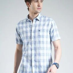 Monte Carlo Blue Regular Fit Chequered Shirt-image-27