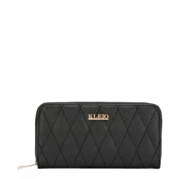 KLEIO Black Quilted Zip Around Wallet for Women-image-39