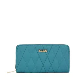 KLEIO Blue Quilted Zip Around Wallet for Women-image-33