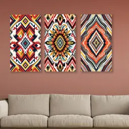 Nestroots Vibrant Tribal Pattern Canvas Set Stretch Canvas Frame Wall Painting - Set of 3 image 1