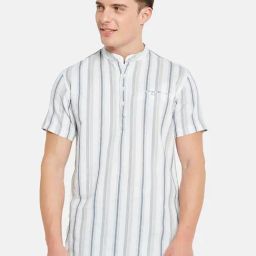 METTLE Grey Regular Fit Striped Shirt-picture-15
