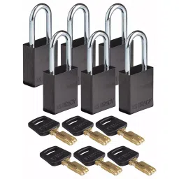 BRADY Lockout Padlock with 6 Keys Aluminum Black, 55JY45 (Set of 6 Pcs)-image-105