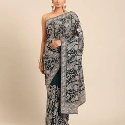 Mohey Blue Georgette Embroidered Saree With Unstitched Blouse-image-30