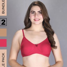 Lux Venus Tan & Fuchsia Full Coverage Non-Wired T-Shirt Bra With Adjustable Strap - Pack of 2 image 1