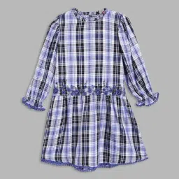 Blue Giraffe Girls Blue & Black Cotton Checks Full Sleeves Dress-image-66