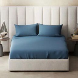 Nautica Echo-300 Blue Cotton 300 TC King Size Bedsheet With 2 Pillow Covers-image-51