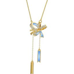 EMORI 18k (750) Yellow Gold Twisted Bow Necklace for Women-image-9