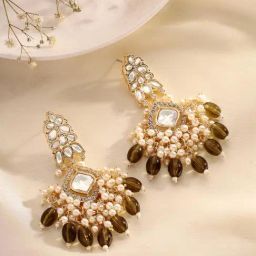 Priyaasi Green Kundan Gold Plated Contemporary Drop Earring-10