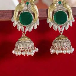 Priyaasi Green Emerald Oxidised Jhumki Earring-23