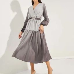 Styli Grey Printed A-Line Dress-picture-14