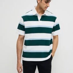 WES Casuals by Westside Green Colour-Blocked Relaxed-Fit Polo T-Shirt-image-42
