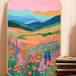 SAF Pink & Blue Floral Meadow Printed Wooden Wall Art-image-90