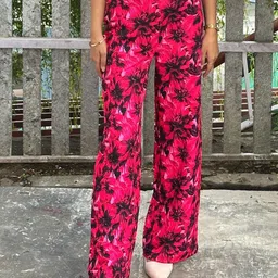 BAESD Women Floral Printed Smart Straight Fit Mid-Rise Trousers-image-28