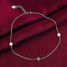 GIVA 925 Sterling Silver Pearls & Flower Anklets For Women-image-97