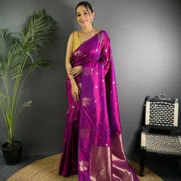 Elora Purple Lichi Silk Jacquard Zari Weaving Saree With Unstitched Blouse-picture-29