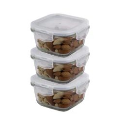 Lock & Lock Transparent Glass Square Food Storage Container - Set of 3-45