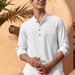 APEKTRA Band Collar Roll-Up Sleeves Slim Fit Short Kurta-10