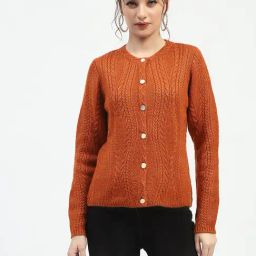 MADAME Orange Self Design Cardigan-picture-27