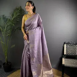 Elora Mauve/Lavender Lichi Silk Jacquard Zari Weaving Saree With Unstitched Blouse-picture-25
