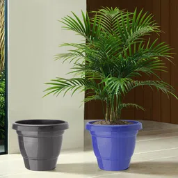Kuber Industries Blue & Black Set Of 2 Plastic 2-Layer Planters-50