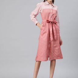 Cottinfab Striped Shirt Dress with Tie-Up Detail-47