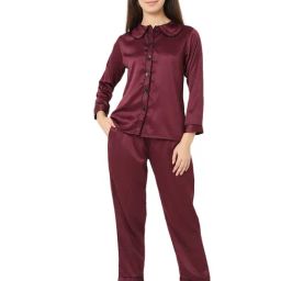 Smarty Pants Maroon Satin Shirt With Pyjamas-picture-7